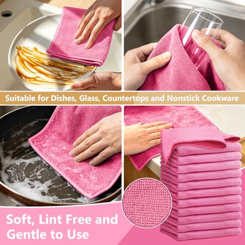 Kitchen Dish Cloths, 12 Pack, 10 x 10 Inches, Soft Absorbent Dish Towels, Lint Free Reusable Dish Rags for Dishwashing, Drying and Daily Cleanup, Hot Pink - color: Hot Pink