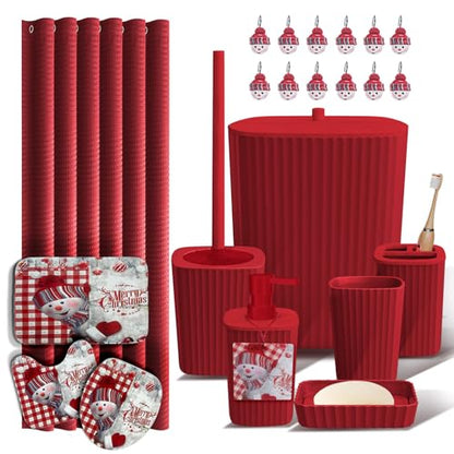Clara Clark Christmas Bathroom Accessory Set - 22PC, Complete Set + Bath Rugs, Modern, Red & White, Polyester - color: Christmas, size: Complete Set + Bath Rugs