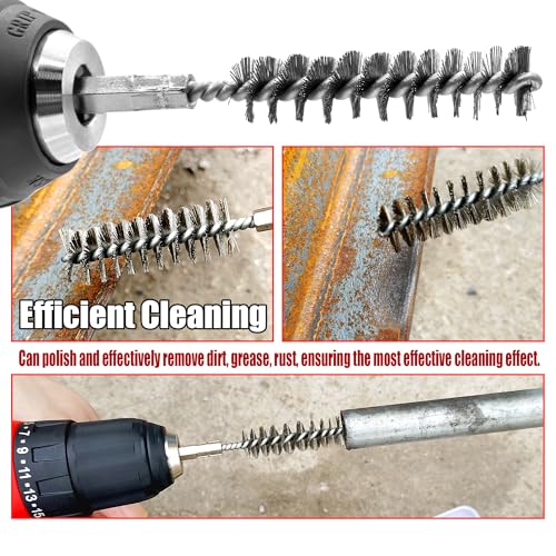 14Pcs Stainless Steel Bore Brush, Wire Brush for Drill with 1/4 Inch Hex Shank ,Abrasive Wire Bore Brush for Power Drill Cleaning,Drill Brush Set,Steel Brush for Drill in 7 Size(5/16"-1")