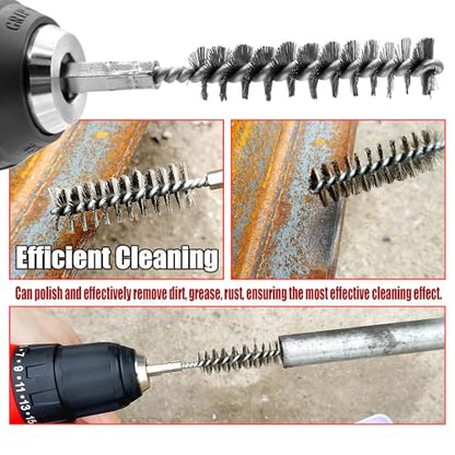 14Pcs Stainless Steel Bore Brush, Wire Brush for Drill with 1/4 Inch Hex Shank ,Abrasive Wire Bore Brush for Power Drill Cleaning,Drill Brush Set,Steel Brush for Drill in 7 Size(5/16"-1")