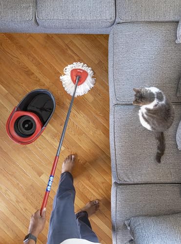 O-Cedar EasyWring Microfiber Spin Mop & Bucket Floor Cleaning System + 2 Extra Refills, Red/Gray - style: Spin Mop & Bucket with 2 Extra Refills