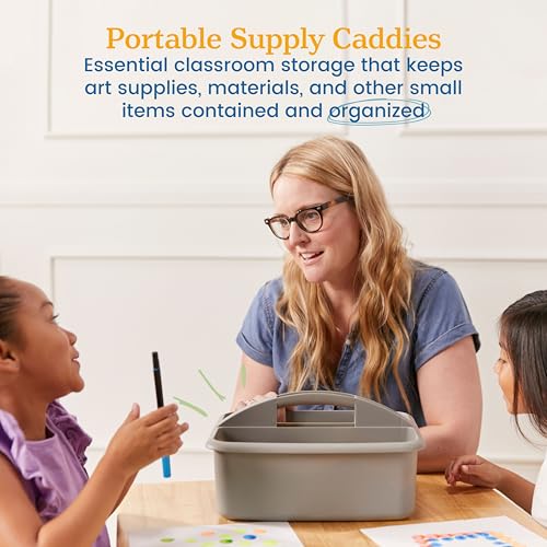ECR4Kids 2-Compartment Large Plastic Caddy, Multipurpose Organization, Grey, 6-Pack - color: Grey