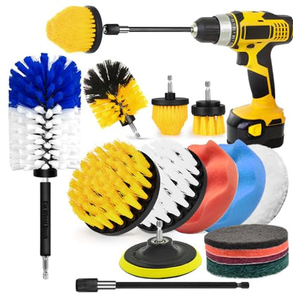 15Pcs Drill Brush Attachment Set, Drill Scrubber Brush Kit Include Soft Drill Wheel Brush, Scrub Pads, Sponge, Drill Cleaning Brush Attachment Set for Car, Bathroom, Tub, Tile, Floor, Grout, Boat - style: 15pcs