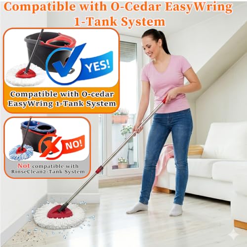Mop Heads Replacement for Ocedar, Spin Mop Replace Head Scrubber for Ocedar EasyWring 1 Tank, Include 4 Pack Microfiber Spin Mop Refills & 1 Pack Scrub Brush 1 Pack Base for O Cedar | Deep Cleaning Machine Washable, Durable, Reusable, Easy Installation