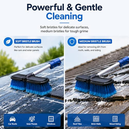 28 FT Exterior House Cleaning Brush Set with 6-21 Foot Telescoping Extension Pole, Soft Scrub Car Wash Brush, Medium Bristle Cleaning Brush and Window Squeegee & Washer - size: 21FT POLE