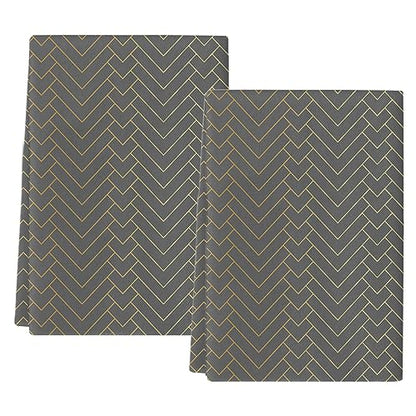 Chic D Gray Gold Striped Kitchen Towel Set of 2, Absorbent Microfiber Hand Towels for Kitchen Bathroom Bar Decorative Geometric Chevron Ultra Soft Resuable Cleaning Cloths Washable Fast Drying - size: 2PCS-18" x 28"