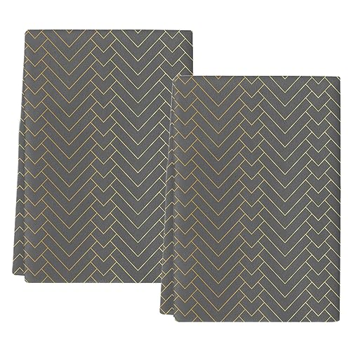 Chic D Gray Gold Striped Kitchen Towel Set of 2, Absorbent Microfiber Hand Towels for Kitchen Bathroom Bar Decorative Geometric Chevron Ultra Soft Resuable Cleaning Cloths Washable Fast Drying - size: 2PCS-18" x 28"