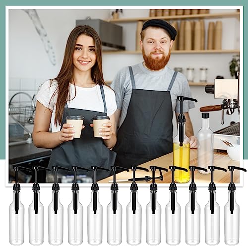 Maxdot 12 Pcs 25 oz Syrup Bottles with Pump Long Neck Bottles Plastic Syrup Pump Dispenser for Coffee Bar Accessories Home Party (Black) - color: Black