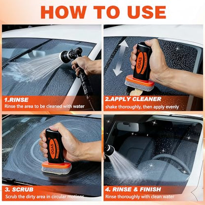 2PCS Glass Emulsion Cleaner & Glass Oil Film Remover for Cars – Roll-On Glass Guard with Brush,Handle Oil Film Remover&Windshield Cleaner For Cars Window,Removes Oil Film & Smudges,Anti- Fog Brush