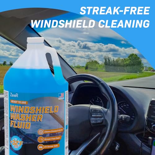 ZeroR® Windshield Washer Fluid, Ready to Use, +32°F Formula for Streak-Free Automotive Glass, Bug Splatter & Road Grime | Made in USA | 128 fl oz each (4 Gallons) - size: 128 Fl Oz (Pack of 4)