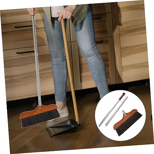 OUNONA Long Handle Soft Bristle Broom Stainless Steel Rod for Indoor and Outdoor Cleaning Red Wood Dust Removal Brush Anti-Static Household Sweeping Tool