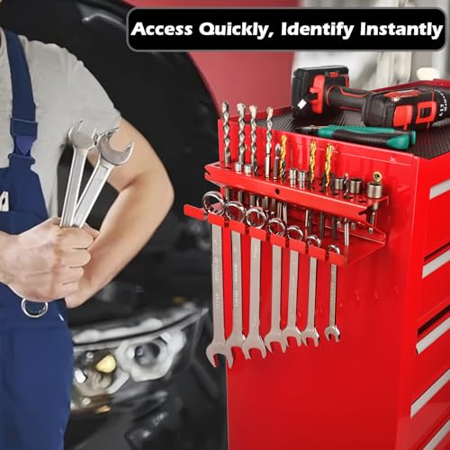 MUTUACTOR Magnetic Wrench Holder Heavy Duty,Anti-slip Magnetic Mount Drill Bits Holders,2 Layers Magnet Drill Bit Wrench Rack for Work Bench Toolbox Tool Cart,1PCS,Red,26 Holes and 7 Slots - style: Red Drill Bits Wrench Holder