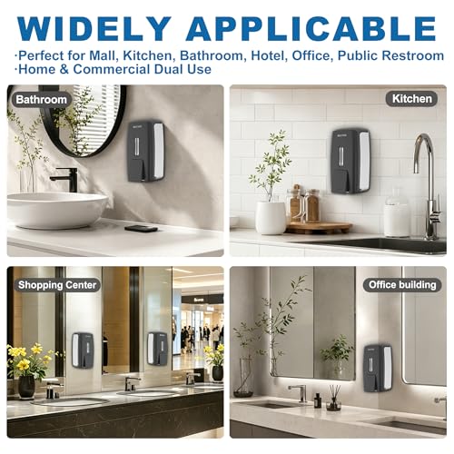 800ml Manual Soap Dispenser Wall Mount with Lock for Bathroom Kitchen Liquid Sanitizer ABS Balck 9088 - color: Black