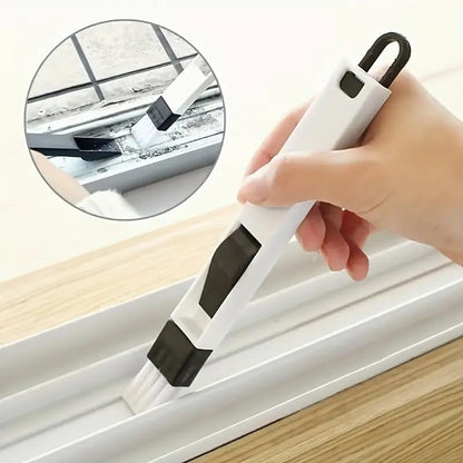 Window Groove Cleaning Brush with Small Dustpan, 2-in-1 Handheld Track Cleaner for Sliding Door Window Gaps Corner and Keyboards, Black and White