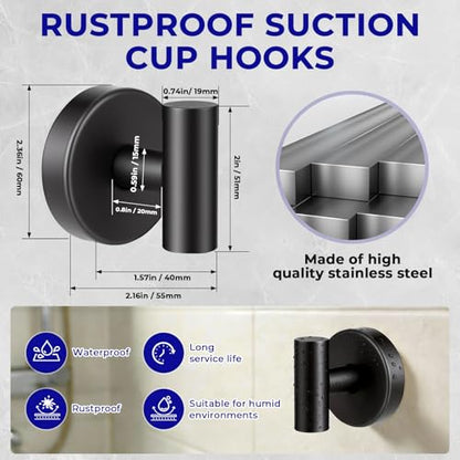 Suction Cup Hooks for Shower Heavy Duty, Shower Hooks No Drill, Shower Hooks for Inside Shower Stainless Steel, Suction Hooks for Window, Glass, Tile, Wall, Loofah, Bath Robe, Wreath, Black 4 Pack - color: Black