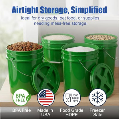 ePackageSupply 5 Gallon Bucket - Food Grade Bucket, Metal Handle Grip, BPA-Free, Heavy-Duty 90 Mil HDPE Plastic Pail, Stackable Utility Container, Made in USA, Lid Not Included, Green, 3 Packs - color: Green, size: 3 Packs