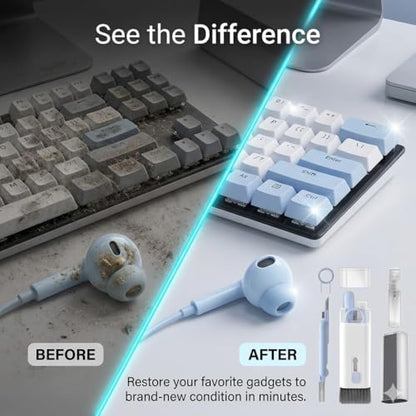 7-in-1 Multifunctional Electronics Cleaning Kit, Portable Keyboard Cleaner with Spray Bottle, Brush, Earbud Cleaner Tool for AirPods, Laptop, Phone, Screen, Camera, Headphones - color: Blue