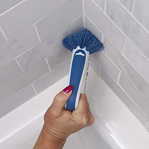 Unger 2-in-1 Grout and Corner Scrubber Brush Tool, Crevice Bathroom Cleaning Supplies for Showers, Door Tracks, Tile, and Bathtubs, Household 360-Degree Scrubbing Power - size: 1 Unit, style: 2-in-1 Grout & Corner Scrubber