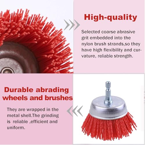 Rocaris 10 Pack Nylon Filament Abrasive Wire Brush Wheel & Cup Brush Set with 1/4 Inch Hex Shank, for Removal of Rust/Corrosion/Paint