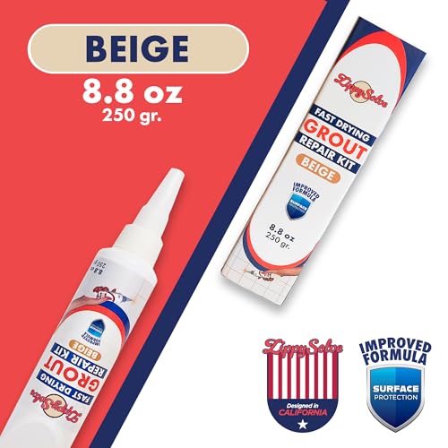 ZippySolve Tile Grout, Repair Kit, Restore & Renew Tile Joints Line, Fast Drying Tile Grout Paint Squeeze Tube for Bathroom Shower Kitchen Floor, Waterproof (8.8 oz, Beige) - style: Beige