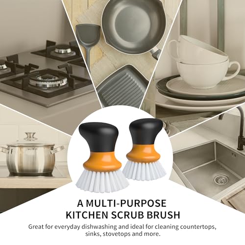 MR.SIGA Dish Scrub Brush, Palm Brush Dish Scrubber with Ergonomic Grip, Kitchen Brushes for Dishes, Orange, Pack of 2 - color: Orange