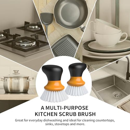 MR.SIGA Dish Scrub Brush, Palm Brush Dish Scrubber with Ergonomic Grip, Kitchen Brushes for Dishes, Orange, Pack of 2 - color: Orange