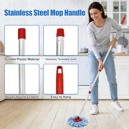 Mop Heads Replacements,Mop Handle,Scrub Brush,Base for Ocedar Rinseclean 2 Tank,Include 2 Microfiber Mops Replace Head,30-58" Adjustable Mop Stick,1 Scrubber Head,1 Spin Base,Bucket not Included - color: Blue & Silver