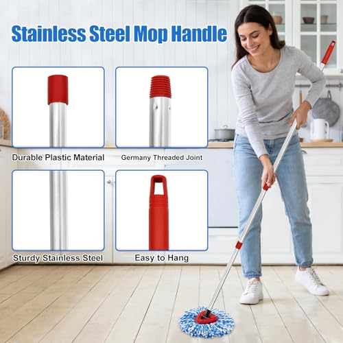 Mop Heads Replacements,Mop Handle,Scrub Brush,Base for Ocedar Rinseclean 2 Tank,Include 2 Microfiber Mops Replace Head,30-58" Adjustable Mop Stick,1 Scrubber Head,1 Spin Base,Bucket not Included - color: Blue & Silver