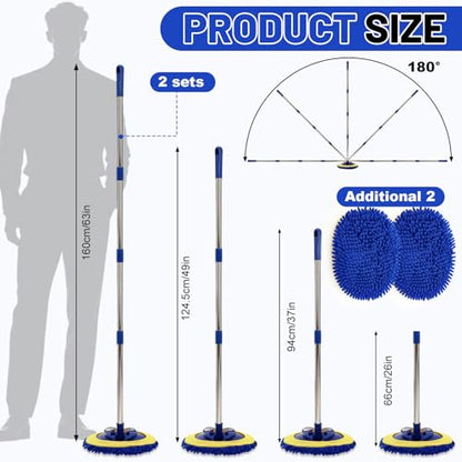 2 Pack 360° Spin Mop with 2 Microfiber Mop Refills, Extendable 63" Stainless Steel Handle for Easy Floor, Ceiling, Wall & Window Cleaning, Household Mops(Blue) - color: Blue