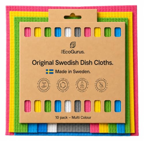 Premium Swedish Dishcloths for Kitchen (10 x Assorted) Multi-Surface, Cellulose & Cotton, Original Made in Sweden - Eco-Friendly, Reusable, Absorbent, No Odor, Cellulose Sponge Cloths - color: Assorted Dishcloths