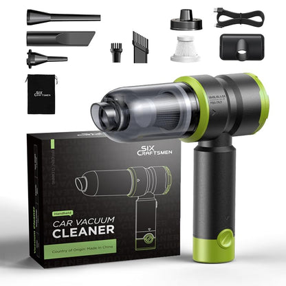 Handheld Car Vacuum Cleaner, 4-in-1 Cordless Rechargeable Mini Vacuum with Air Duster – Quickly Clean Crumbs, Pet Hair & Crevices in Car, Office, Home. Ideal for Commuters & Office Workers (Green)