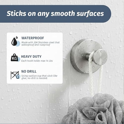 Rise age Suction Cup Shower Hooks, Suction Towel Hooks for Bathrooms | Waterproof, No Drill, Heavy Duty, Stainless Steel, Removable, Renter Friendly, Easy to Install, Silver 4 Pcs - color: Silver