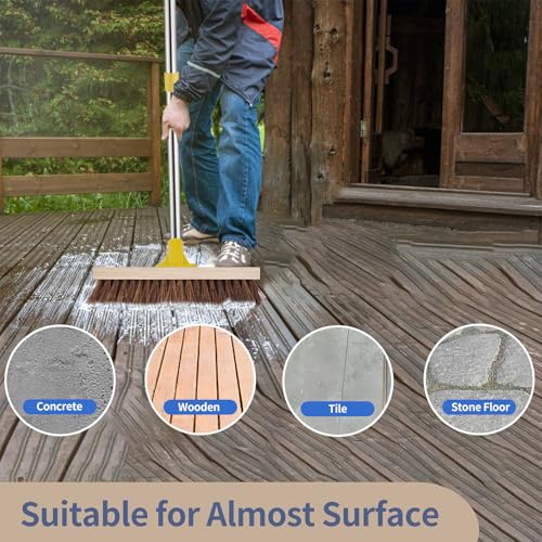 NICOFPHY Floor Scrub Brush with Long Handle - 60" Heavy Duty Deck Brush with Stiff Natural Palmyra Bristle for Scrubbing, Outdoor Scrubber Brushes for Cleaning Concrete Floor, Garden, Patio, Shower