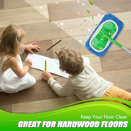 Set of 4 Reusable Microfiber Mop Pads Compatible with Swiffer Sweeper, Dry Sweeping Cloths, Washable Wet Mopping Cloth Refills for Floor Cleaning (Mop is Not Included) (4 Pack, Blue) - color: Blue