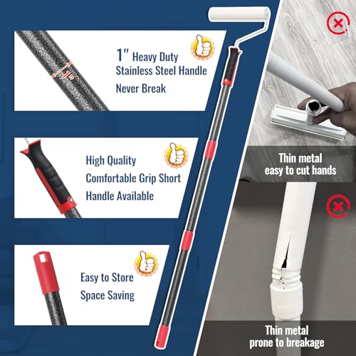 Lint Rollers for Pet Hair Extra Sticky, 9.45" Wide Large Lint Roller, 240 Adhesive Sheets Rollers, 51" Long Handle Sticky Mop for Carpets, Clothing, Floor, Bed, Home Cleaning, Loving Pet Owners - size: 51" (1 Roller + 4 Refills (Wide: 9.45 in)