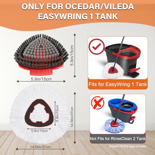 Fatmass Spin Mop Head Replacement for O Cedar EasyWring 1-Tank System, 2 Mop Replace Heads + 1 Upgrade Scrubber Brush, Microfiber Mop Refills Deep Cleaning Machine Washable - color: White (2 Mop Heads+1 Brush)