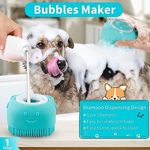 Comotech 6PCS Dog Bath Brush & Dog Toothbrush | Adjustable Handle Shampoo Brush & Scrubber for Short & Long Haired Dogs & Cats | Effectively Solve Odor & Stain Removal Problems (Blue Green Gray) - color: Blue Green Gray