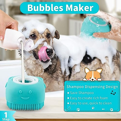 Comotech 6PCS Dog Bath Brush & Dog Toothbrush | Adjustable Handle Shampoo Brush & Scrubber for Short & Long Haired Dogs & Cats | Effectively Solve Odor & Stain Removal Problems (Blue Green Gray) - color: Blue Green Gray