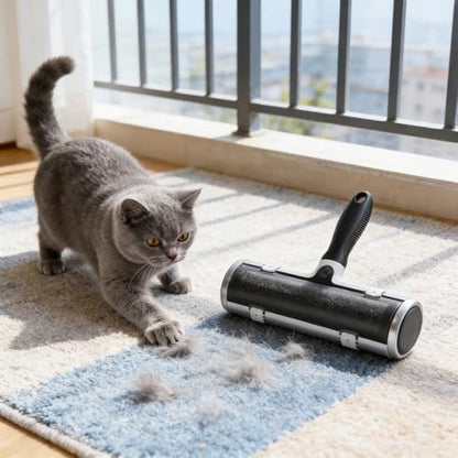 Pet Hair Remover Roller, Reusable Lint Roller with Large Fur Bin, Portable Cat and Dog Hair Remover for Couch, Bedding, Car, Rugs & Furniture (Black) - color: Black