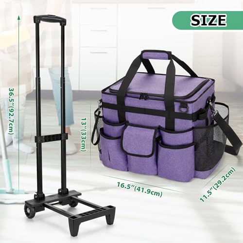 LoDrid Rolling Cleaning Caddy with Lid, Cleaning Supplies Organizer with Detachable Trolley, Cleaning Caddy Cart on Wheels with Handle and Shoulder Strap for Housekeepers, Purple, Bag Only - color: Purple