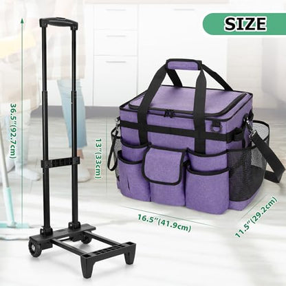 LoDrid Rolling Cleaning Caddy with Lid, Cleaning Supplies Organizer with Detachable Trolley, Cleaning Caddy Cart on Wheels with Handle and Shoulder Strap for Housekeepers, Purple, Bag Only - color: Purple