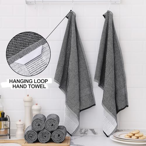 Homaxy Premium Kitchen Towels(18”x 28”, 12 Pack), Large Cotton Kitchen Hand Towels, Flat and Terry Dish Towels, 380 GSM Highly Absorbent Tea Towel Set with Hanging Loop, Black - color: Black, style: 12-pack