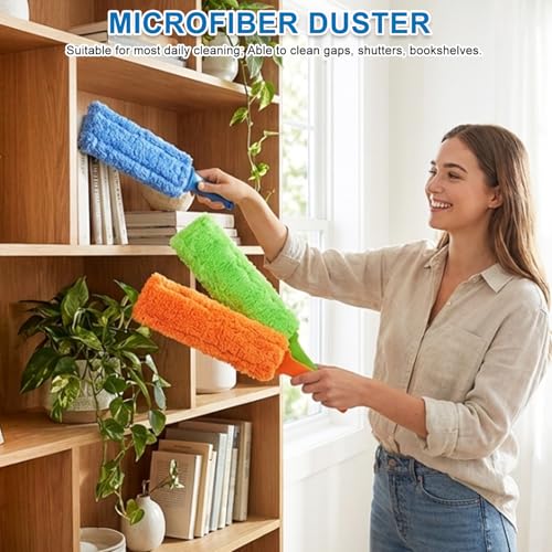4 Pack 15 inch Reuseable Microfiber Feather Duster, Blind Duster, Gap Duster, Removable and Washable Head, Cleaning Tool for Window, Blind, Car, Wall, Dead Corner Gap, Furniture, Sofa, Screen