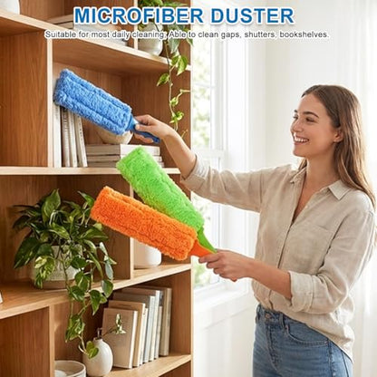 4 Pack 15 inch Reuseable Microfiber Feather Duster, Blind Duster, Gap Duster, Removable and Washable Head, Cleaning Tool for Window, Blind, Car, Wall, Dead Corner Gap, Furniture, Sofa, Screen