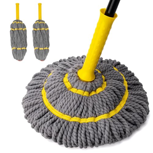 KeFanta Self-Wringing Twist Mops with 1 Extra Refill, Mops for Floor Cleaning with 57 " Long Handle, Microfiber Floor Mop for Hardwood Commercial Household Clean (1 Handle & 2 Mop Heads) - color: Gray (1 Handle & 2 Mop Heads)