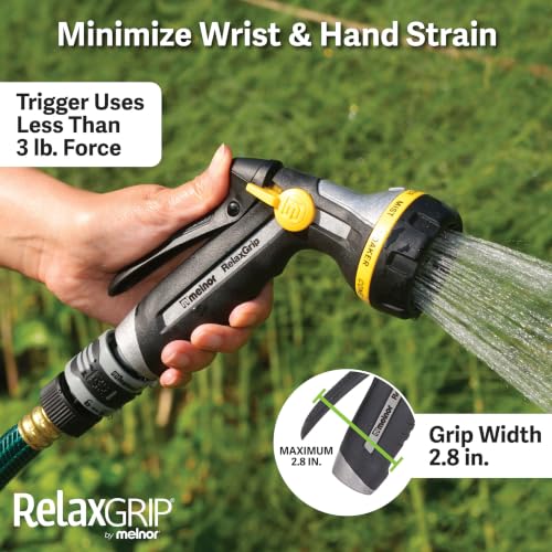 Melnor 65187AMZ RelaxGrip 8-Pattern Hose Nozzle with Quick Connect Bundle, Ergonomic Rear Trigger, Lightweight Water Nozzle, Arthritis Foundation Ease of Use Certified, Black, Yellow - size: 8-Pattern, style: Rear Trigger