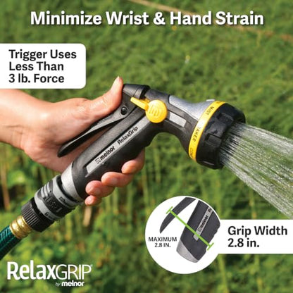 Melnor 65187AMZ RelaxGrip 8-Pattern Hose Nozzle with Quick Connect Bundle, Ergonomic Rear Trigger, Lightweight Water Nozzle, Arthritis Foundation Ease of Use Certified, Black, Yellow - size: 8-Pattern, style: Rear Trigger