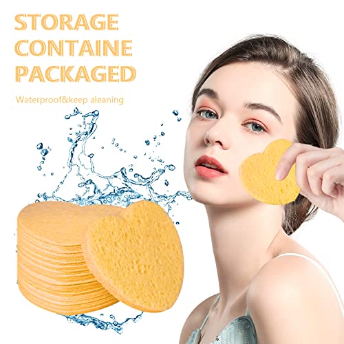 100-Count Compressed Facial Sponges for Estheticians Heart Shape Natural Cellulose Sponge Cosmetic Spa Sponges for Face Cleansing, Massage, Pore Exfoliating, Mask, Makeup Removal, Deep Yellow - color: 100- Pack Deepyellow