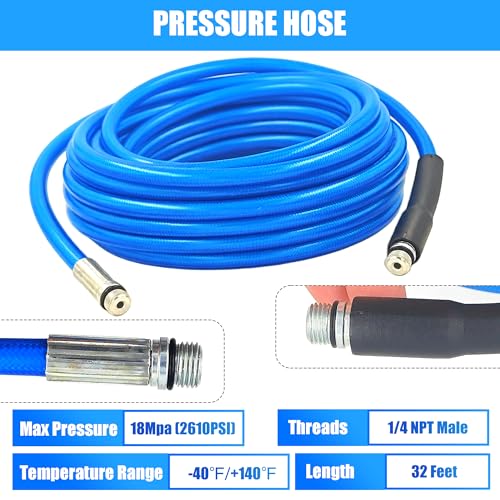 Dryer Vent Cleaner Kit - 32ft Pressure Hose + 1/4 Air Quick Connect + 2 Jetter Nozzle for Powerful Lint Removal, Fire Hazard Reduction & Energy Savings – Ideal for Cleaning Long Dryer Ducts - color: Blue