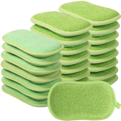 24 Pack Multi Purpose Scrub Sponges Non Scratch Microfiber Sponge Cleaning Dish Scrubber Reusable Dish Sponges for Washing Dishes Along with Heavy Duty Scouring Power (Green) - color: Green